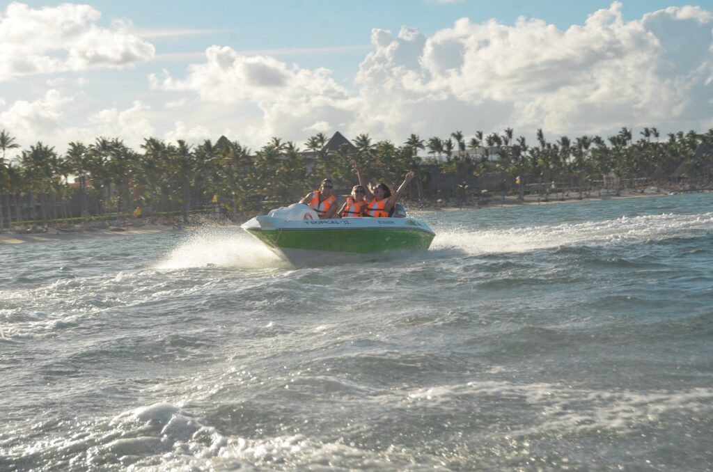 Speedboat cruising through the water